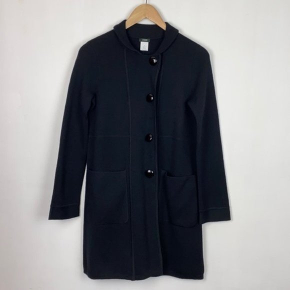 J.Crew S Coat Cardigan Black Merino Wool Vintage - Picture 2 of 13